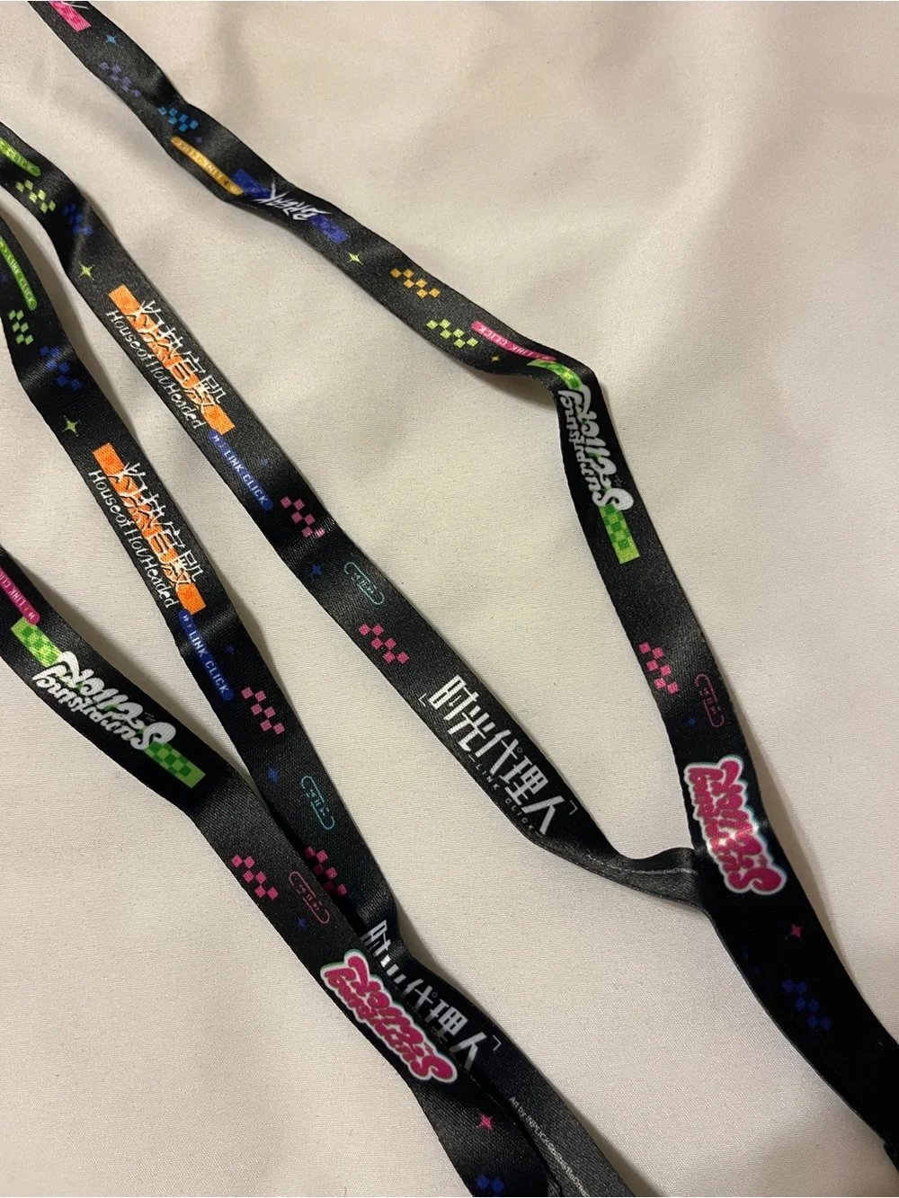 Link Click Anime Black Lanyard Strap Set White Plastic Clips 12 Inch